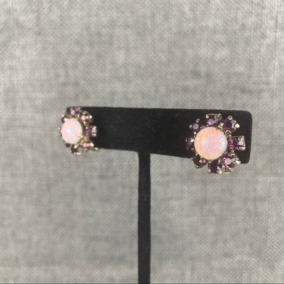 Vintage Wiesner Opal & Purple Clip On Earrings - Picture 2 of 5